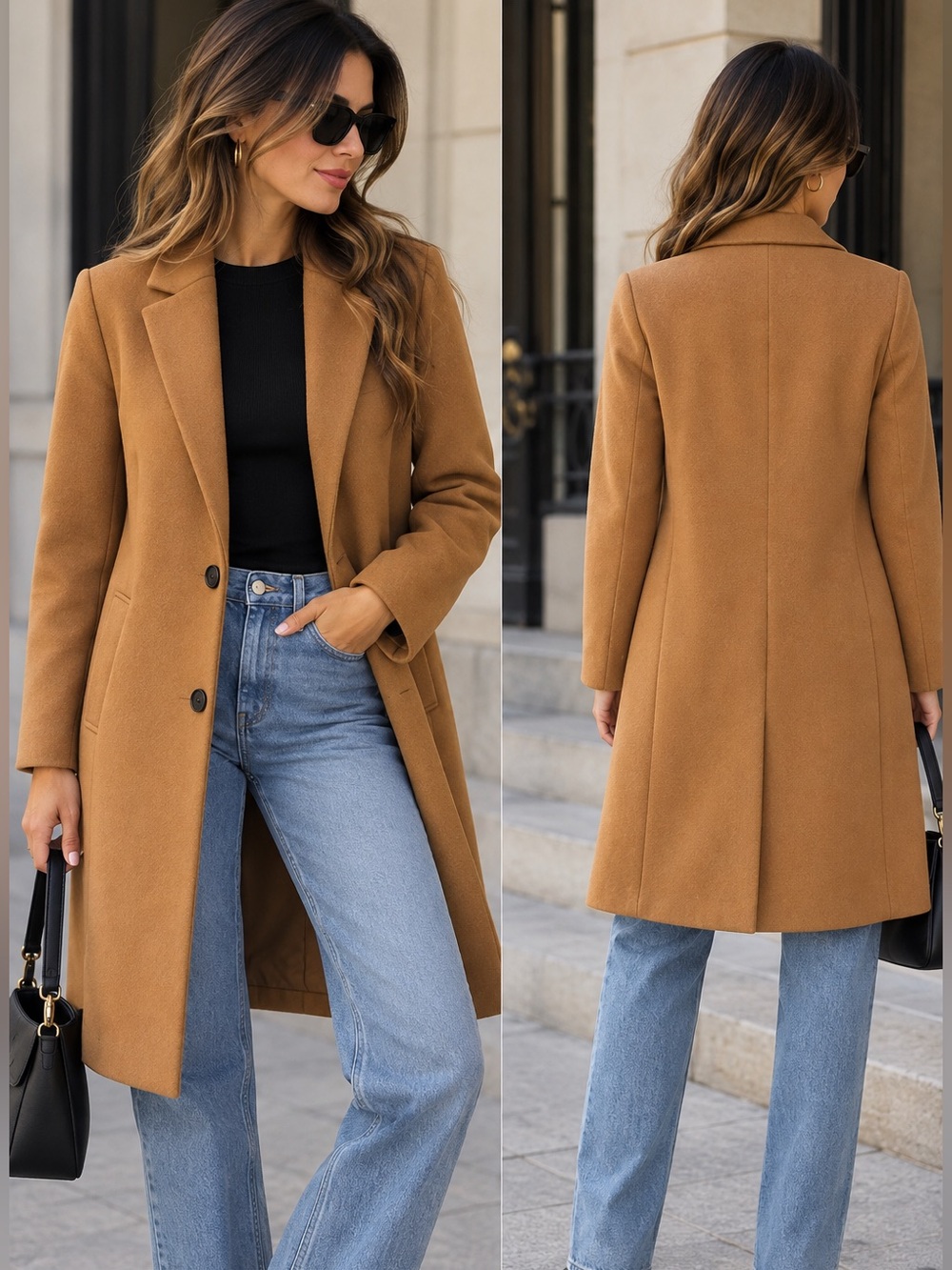 ZARA Camel Brown Long Tailored Coat Size Small Minimalist Quiet Luxury